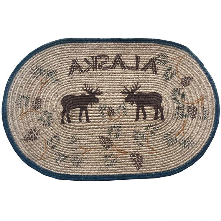 Natural oval braided jute printed  home carpet