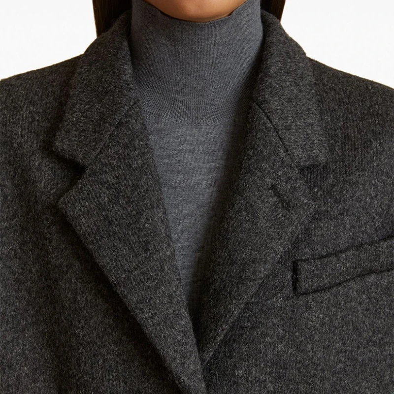 OEM Long Sleeve Single Breasted Slim Waist Woolen Long Coat Women