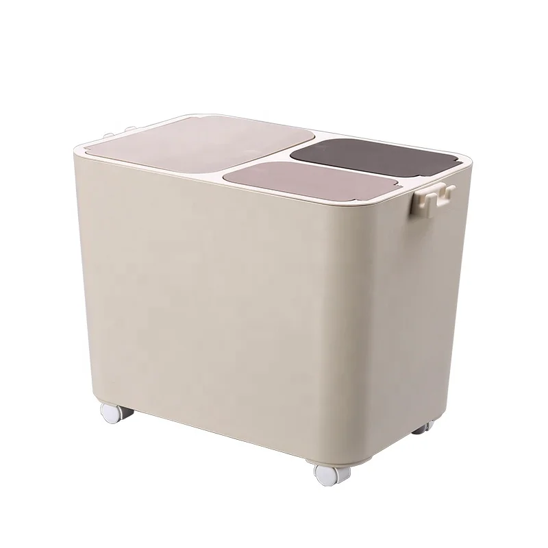 Kworld 3 in 1 Rectangular Garbage Sorting Compartments Energy-Saving Wheels Sanitary Handles