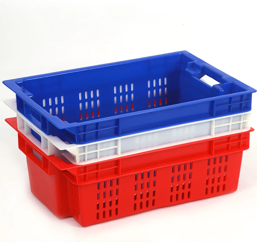 Strong and durable plastic box used in a slaughterhouse to store meat