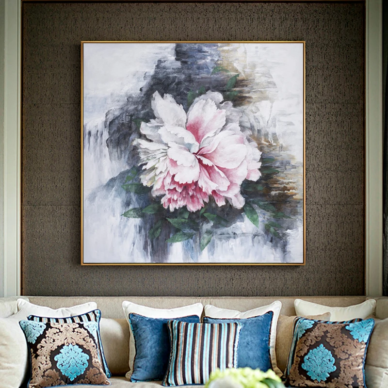 Handmade colorful Flower abstract scratch framed oil painting for room wall art painting decoration