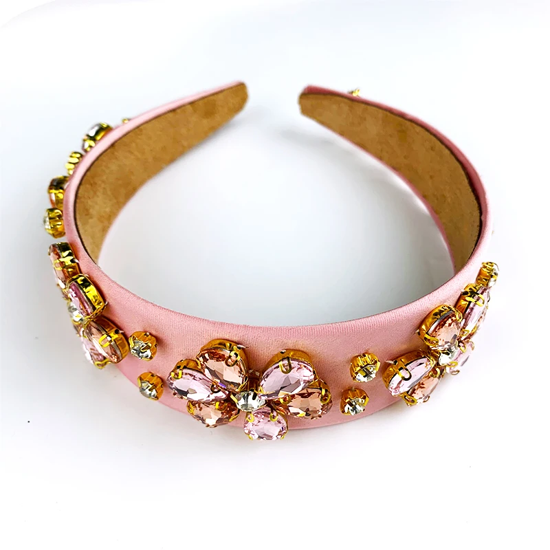 Fashion rhinestone headband pink customize headbands silk hairbands for women