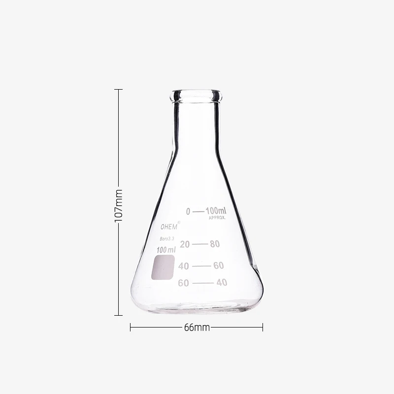 Лабораторная колба Erlenmeyer из боросиликатного стекла с широким горлышком на заказ 100 мл