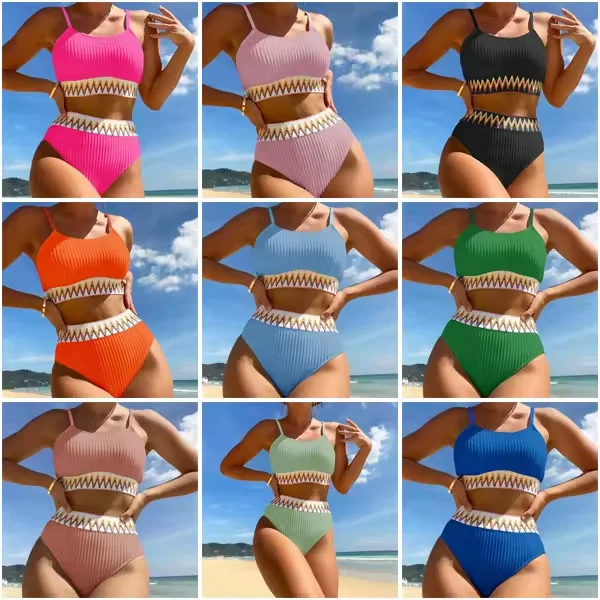 New Style Female Pleated Swimsuit Bikini Set New Triangle Swimwear Beach Wear Bathing Suit Halter Brazilian Women OEM Service