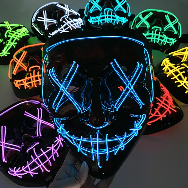 Wholesale Halloween LED Mask Purge Neon Masks Election Mascara Costume DJ Party Light Up EL Masks Glow Dark Punk Fashion Cosplay
