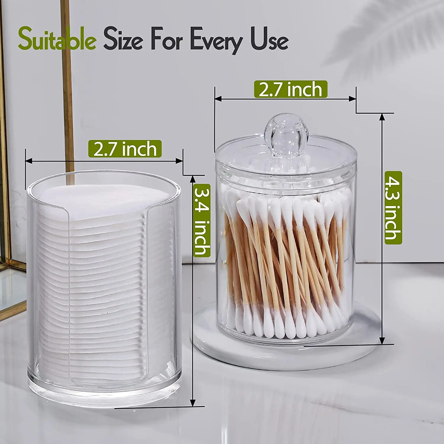 1/2/3/4pcs 10 oz Clear Plastic Apothecary Jar Set Bathroom Canister Storage Organization Qtip Holder Dispenser For Cotton Ball