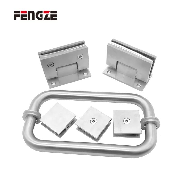 FENGZE Automatic Glass Hardware Accessories Set Manufacturer 90 Degree Black Brushed Nickel Brass Shower Pivot Hinge Clamp
