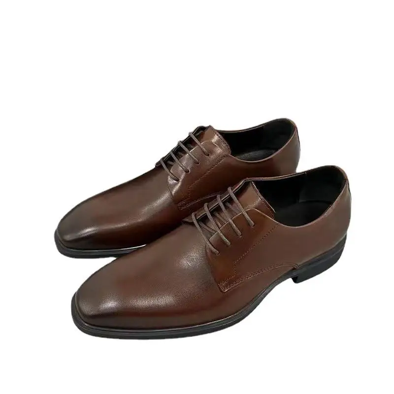 High Quality Factory Custom Cow Leather Rubber Round Toe Wedding Casual Shoes Men Dress Shoes