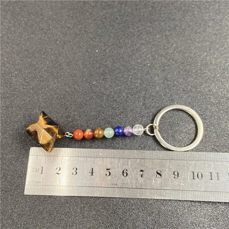 Natural Seven Chakra Stones Key Chain Reiki Crystal Merkaba Key Ring Pendant