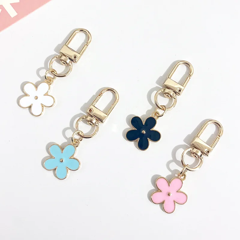 Double sided flower headphone pendant summer small clear cute bag car keychain decorative gift