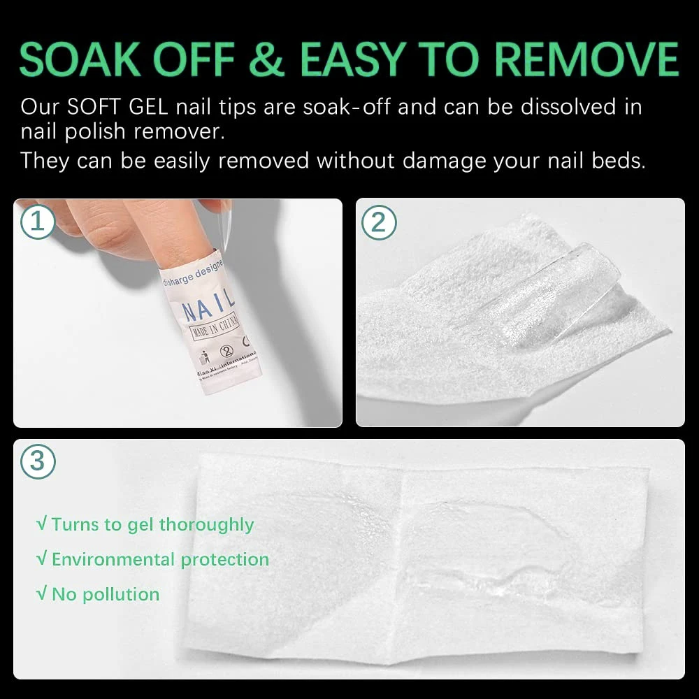 OEM ODM 240PCS 504PCS 600PCS Wholesale Clear Non C Curve Medium Almond Coffin Half Full Cover 12 Sizes Soft Gel x Nail Tips