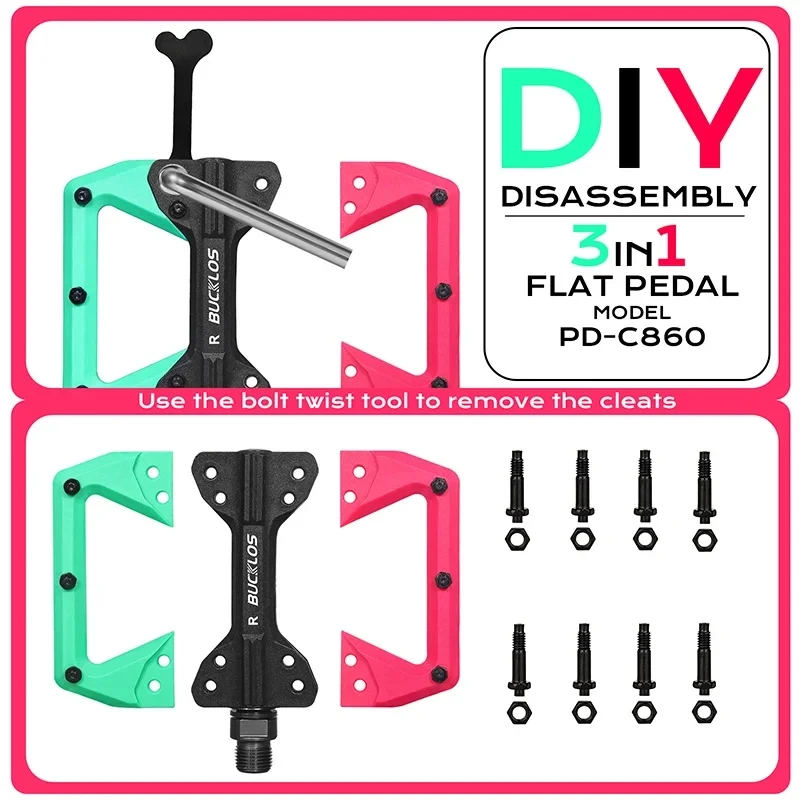 Wholesale bicycle equipment nylon mountain bike pedals multi-color flat pedals non-slip widened road bike pedals