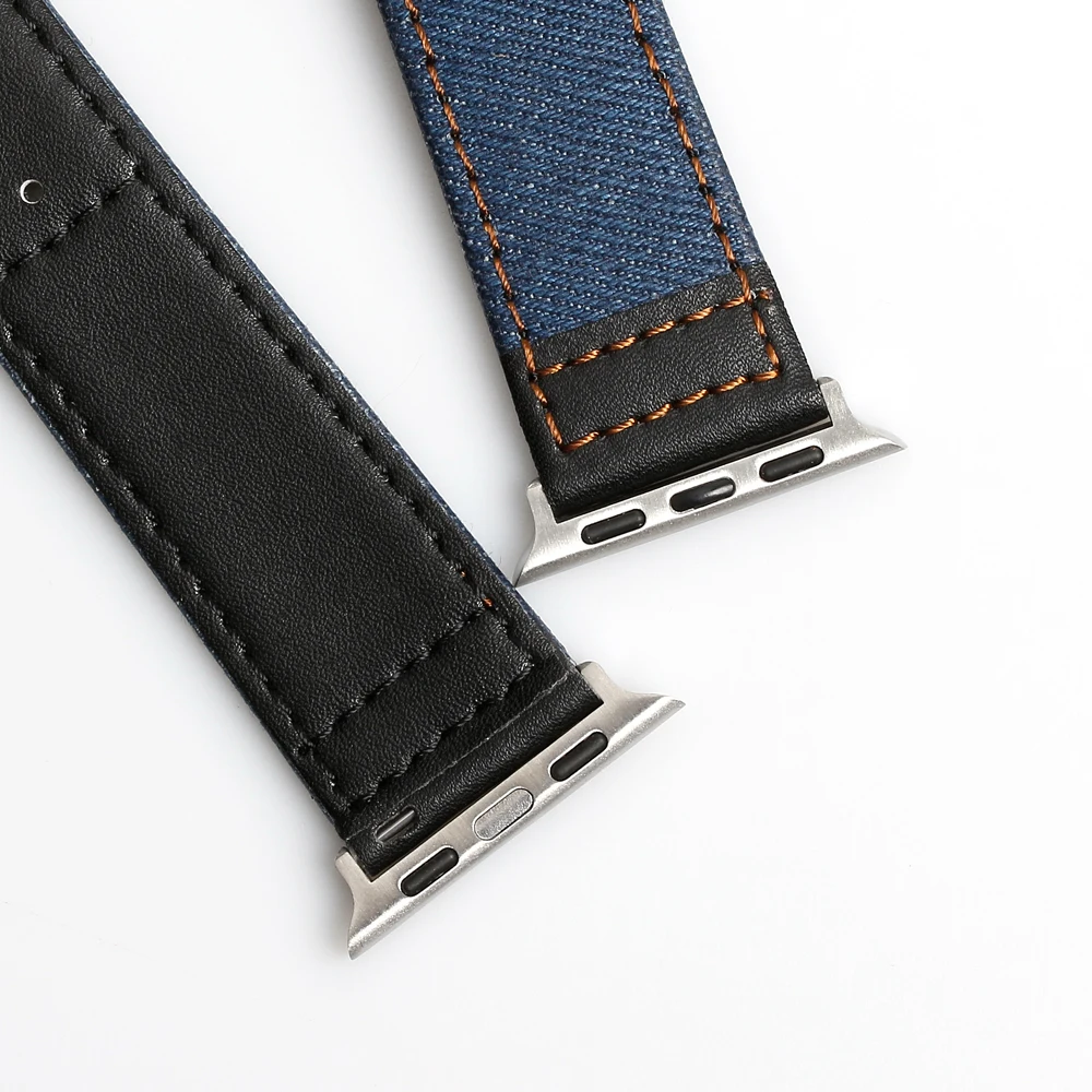 Two piece for Bands Soft Canvas Watch High Quality black Leather Watch Straps luxury Canvas Leather watch bracelet