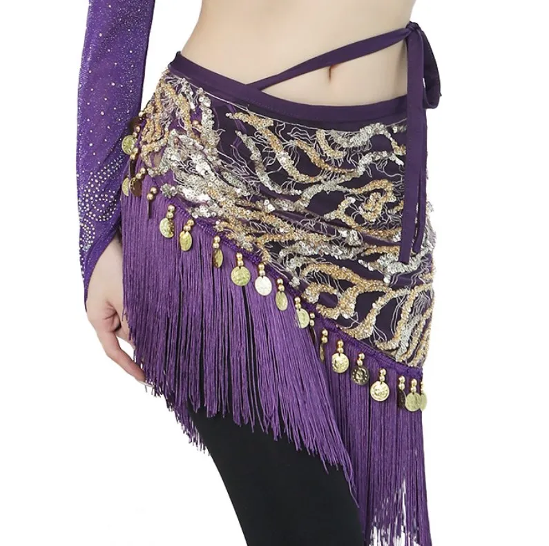Belly Dancing 2 Color Sequin Jacquard Triangular Hip Scarf Mini Skirt