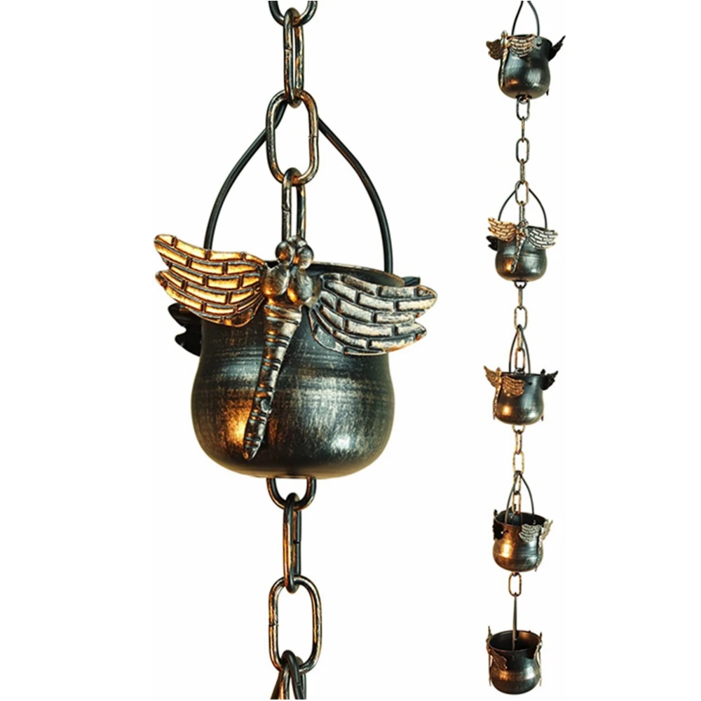 
Cute Novelty Garden Decorative Metal Animal Iron Dragonfly Decorative Rain Chain for Gutter 