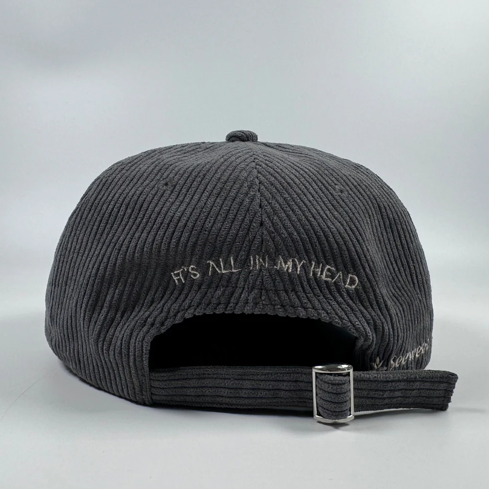 High quality Custom cap corduroy fabric Flat bill unstructured embroidered snapback hats Vintage grey 5 panel baseball gorras