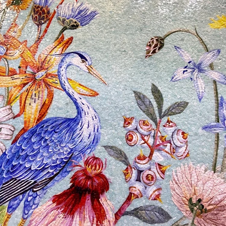 Rare Birds and Flower Theme Art Mural Bathroom Backsplash Mosaic Tiles