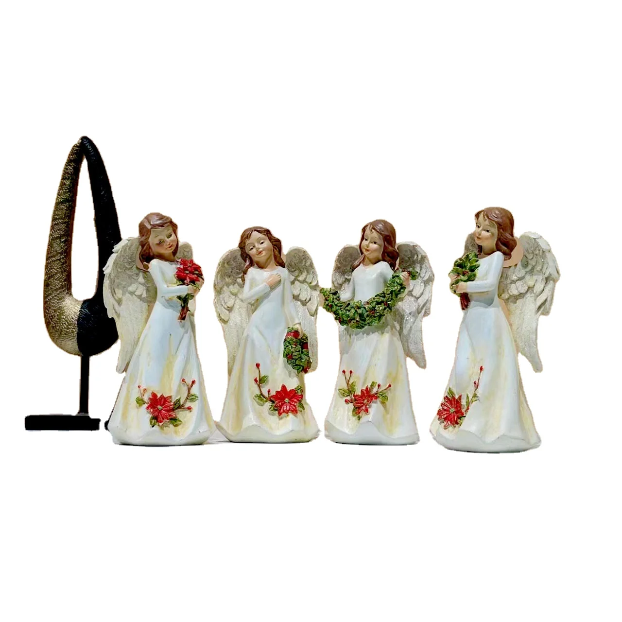 Angel Garden Statue Outdoor Decor, Resin Angel Garden Figurine Hold flower
