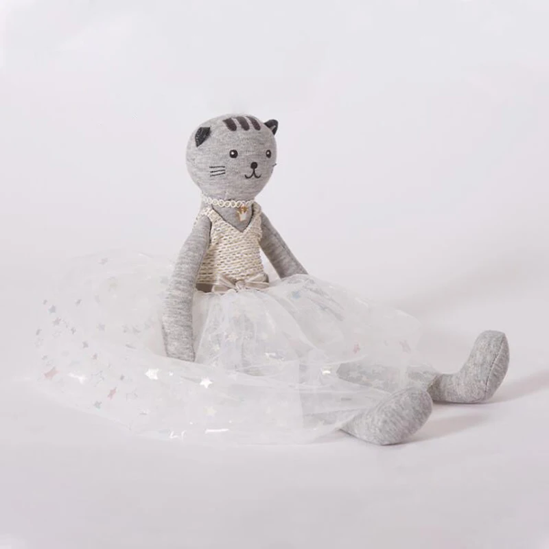 Dressing Up Soft Toys Grey Cat Plush Toy Princess Yarn Dress Doll Girlfriend Birthday Gift Exquisite Gift Box Package