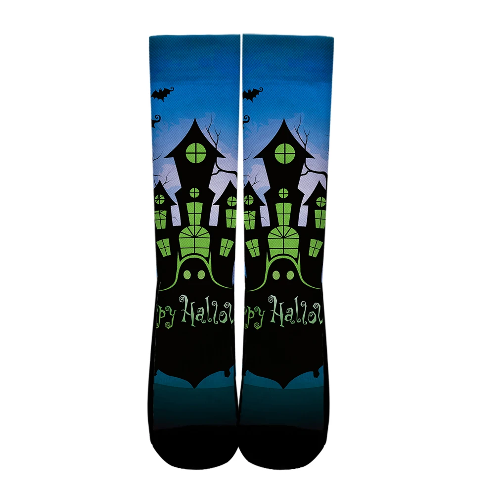 
Magic Castle Lighting Halloween Pattern Crew-socks Printed Air Permeable African Fabric Dropship Wholesale manufacturers 