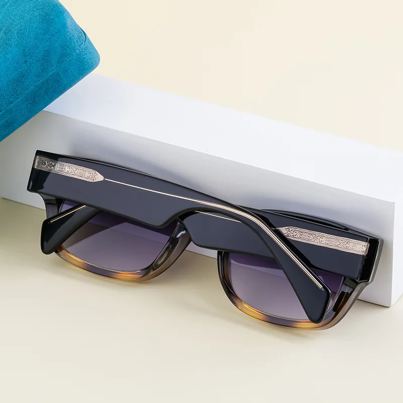 2024 New Glasses Custom 3D Logo Summer Metal Core Wide Legs Small Square Sunglasses