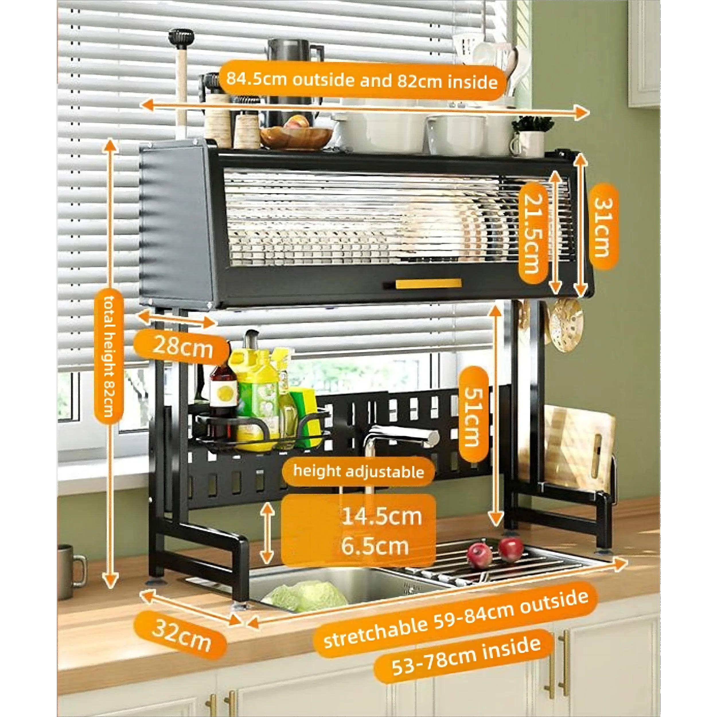 Household Tableware Racks Dish Drying Rack Steel Spice Dish Organizers And Storage With Hooks