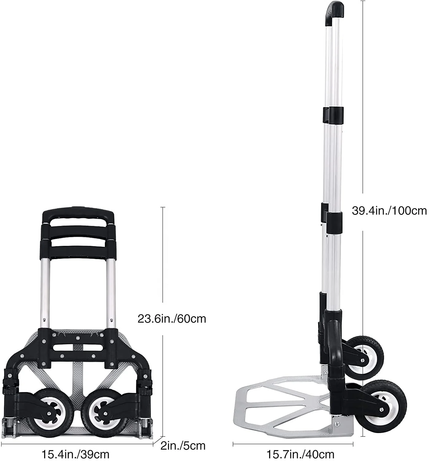 Aluminum Hand Carts, Folding portable auto stair climbing trolley Hand Truck with 6 Wheels for Luggage, Travel, Moving, Shopping