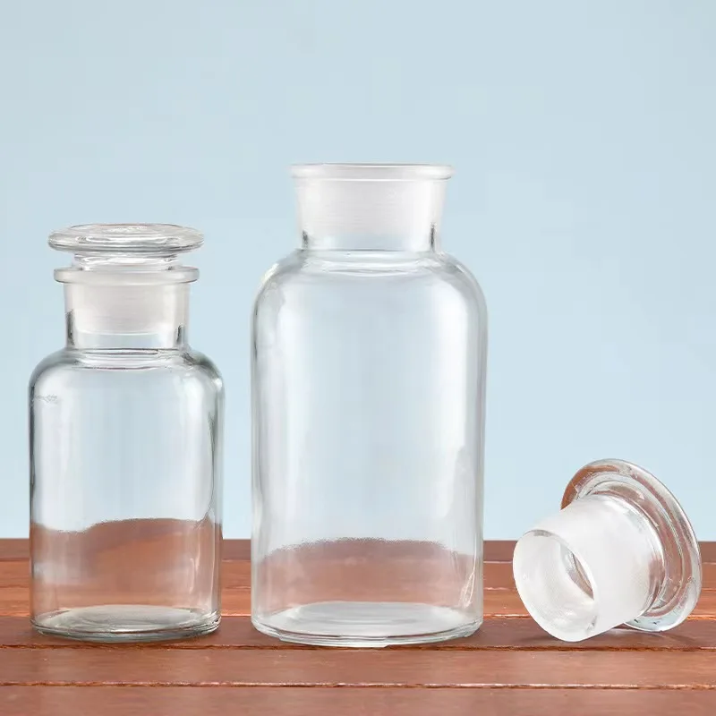 Empty 125ml 250ml 500ml clear laboratory glass bottle jar chemical with stopper