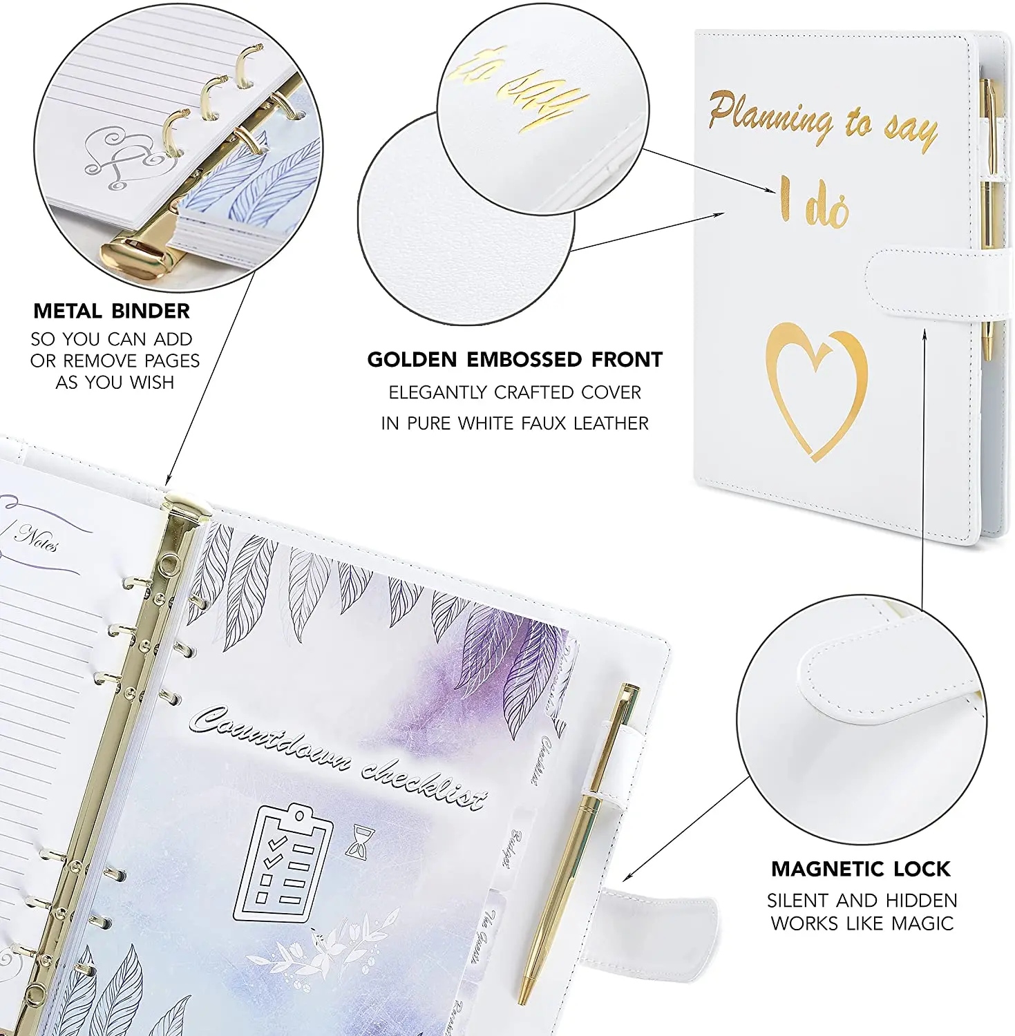 Custom Hardcover Journal Printing Leather Cover 6 Rings Binder Loose Leaf Notebook Wedding Planner Dos Unidades With Pen