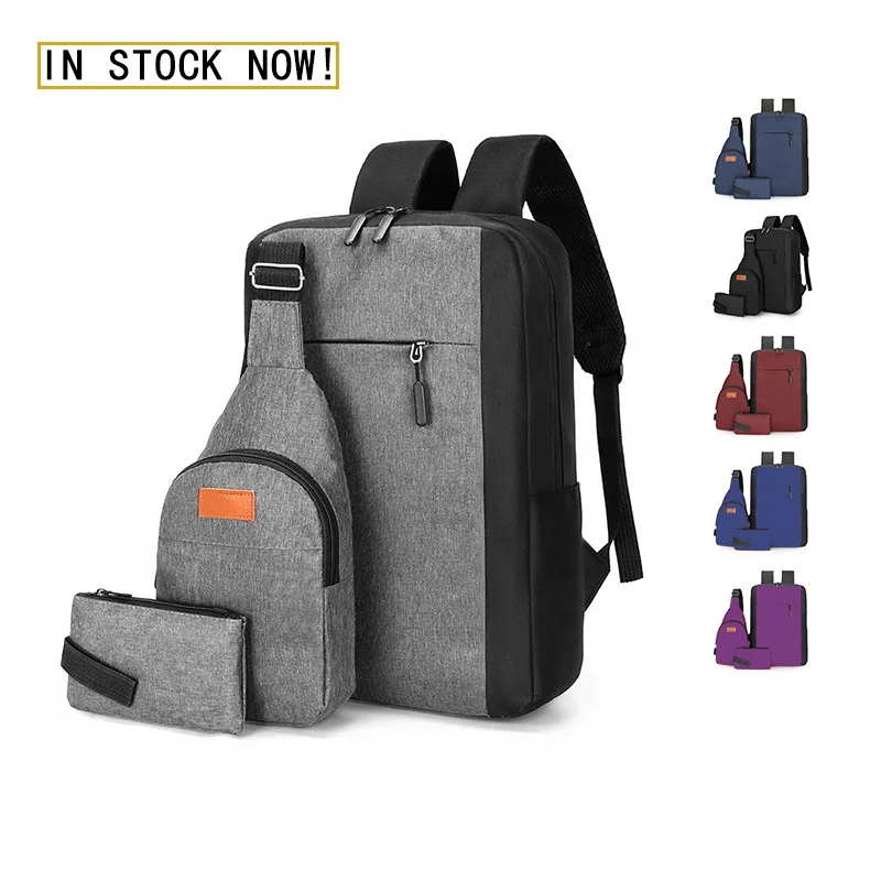 Sympathybag Customized Fashionable Durable Recycled Business School Bags 3-Piece Set Laptop Backpack with USB Charging Port