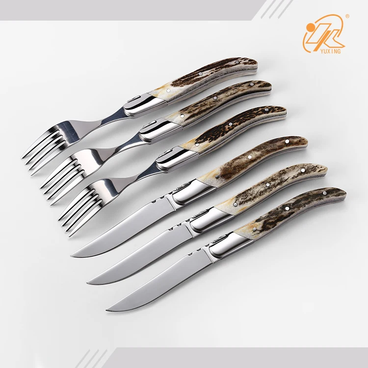 Luxury cutlery set royal use  forks and  knives with real antler handles laguiole horn cutlery kit