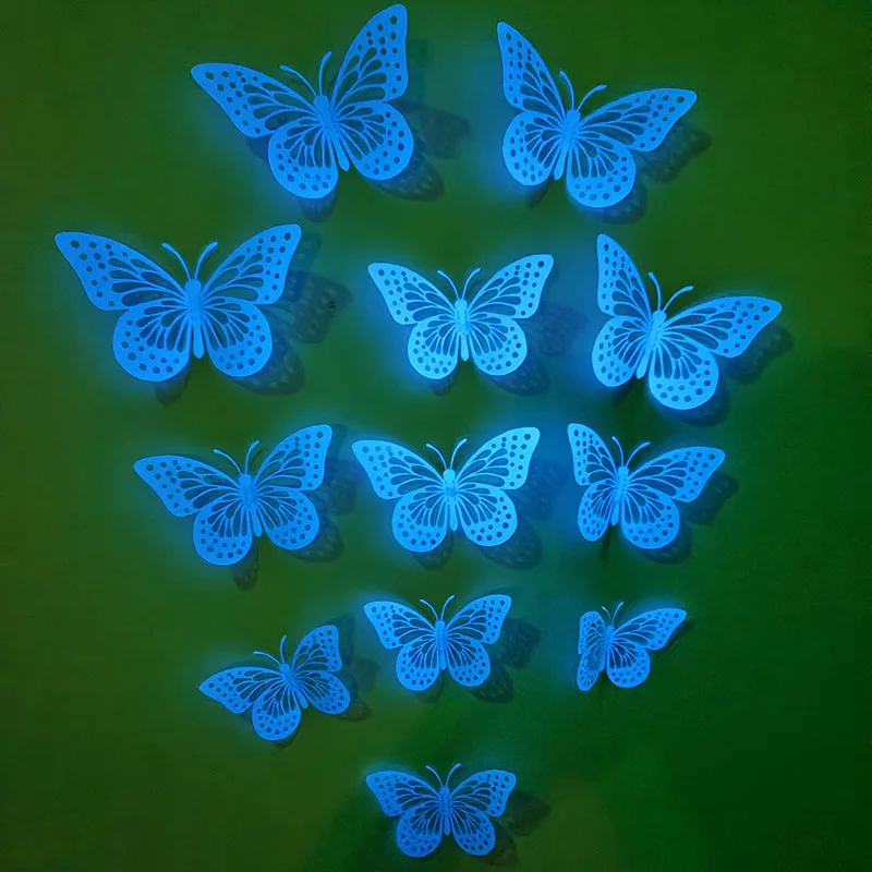 Ychon 3D Wall Decoration Glowing Butterfly Hollow Out Sticker Beautifying Decorations for Home Living room Supplies