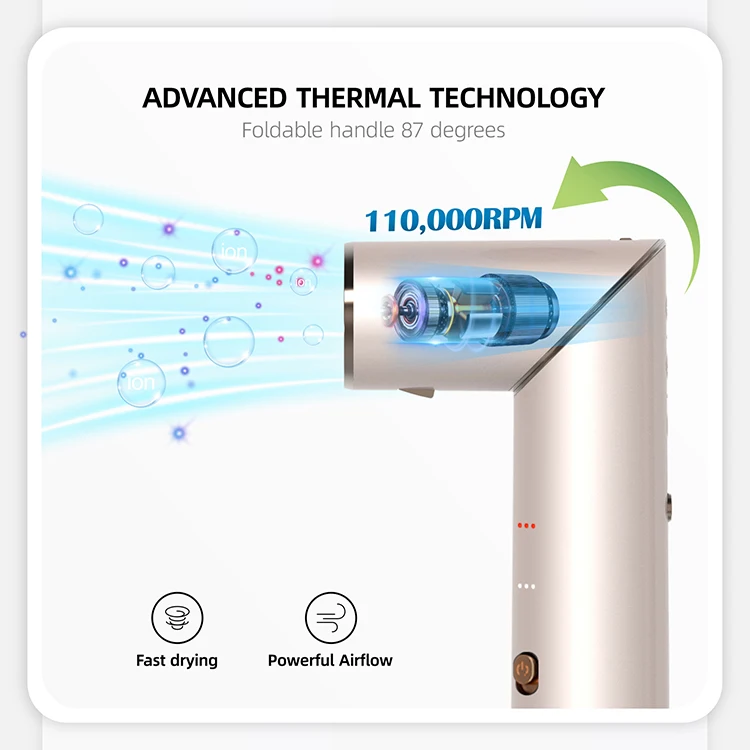 Professional 8 in 1 Hair Styler 110000RPM Ionic Hot Air Brush Foldable High Speed Interchangeable Hair Dryer Brush