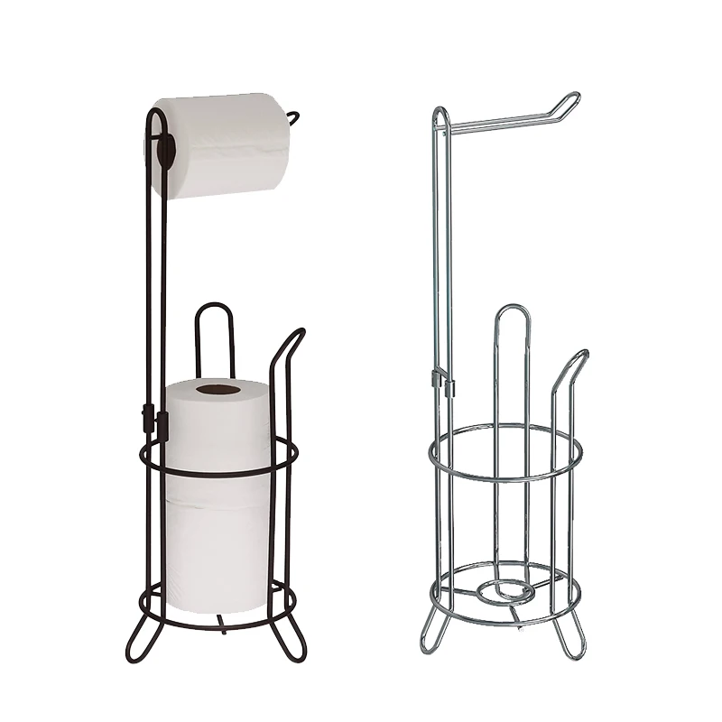 Floor Stand Detachable Toilet Tissue Paper Roll Storage Holder Stand Chrome Wire 2 pieces Toilet Paper Holder With Storage Caddy