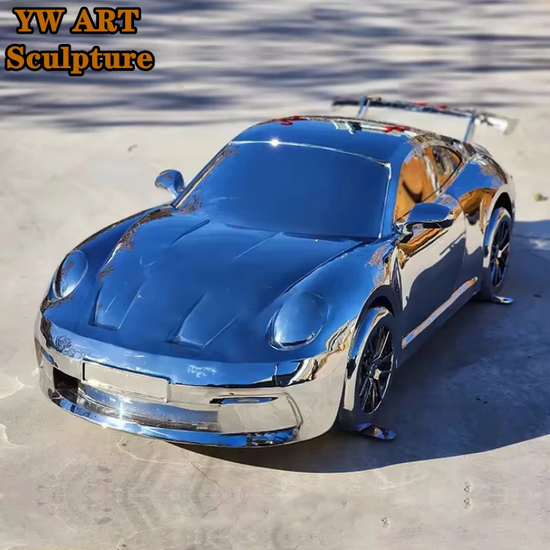 Factory Outlet Customized Life Size Stainless Steel Mirror Finish Metal Die Cast Silver Model Cars  Sculpture
