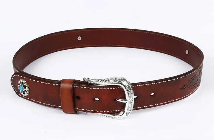 2022 new design ethnic style leather pin buckle belt unisex personalized printing leather belt