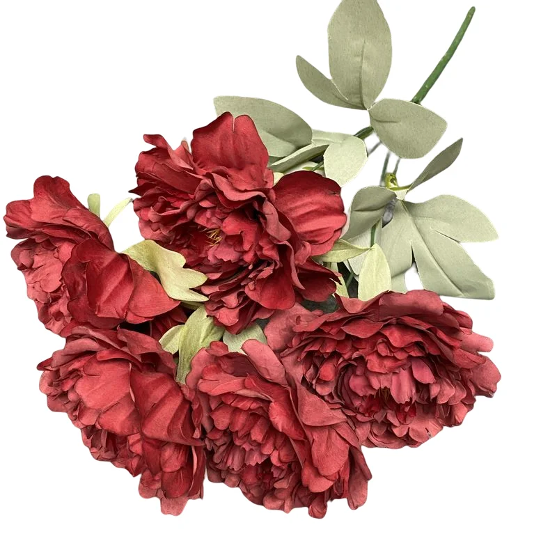 Homer Decor 5 Heads High Simulation Artificial Real Touch Flowers Autumn Purple Peonies Bouquets With Leaves