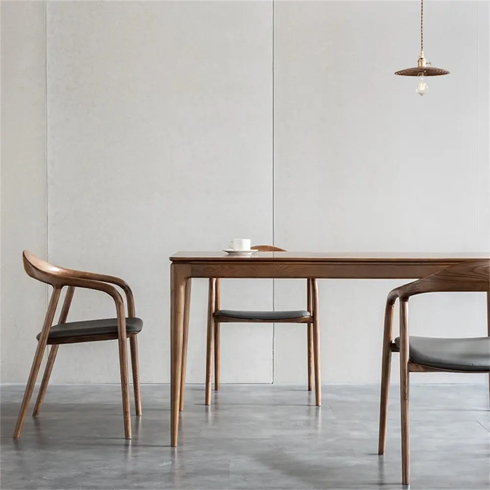Decoout Wholesale Restaurant Dining Chair Japandi Mid Century Modern Solid Ash Wooden PU Leather Dining Room Chair