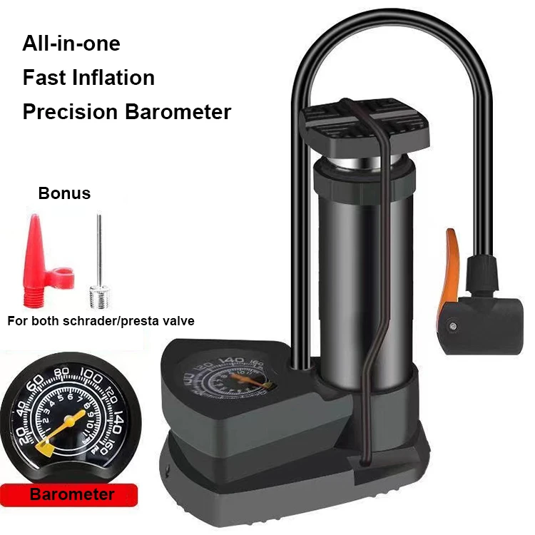 Mini Portable Bike Pump Bicycle Foot Pump Bicycle Air Pump with Pressure Gauge Accessories Fits Presta & Schrader Valve
