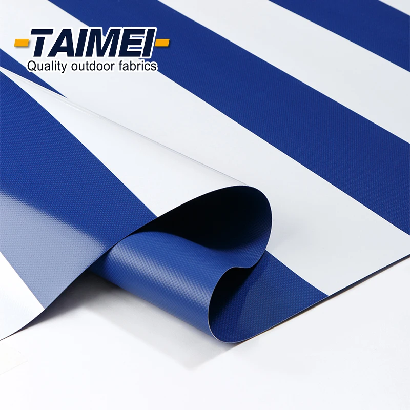 Outdoor PVC Awning Fabric PVC Coated Tarp Striped Awning PVC Tarpaulin Awning Fabric for Tent /Structure/Membrane