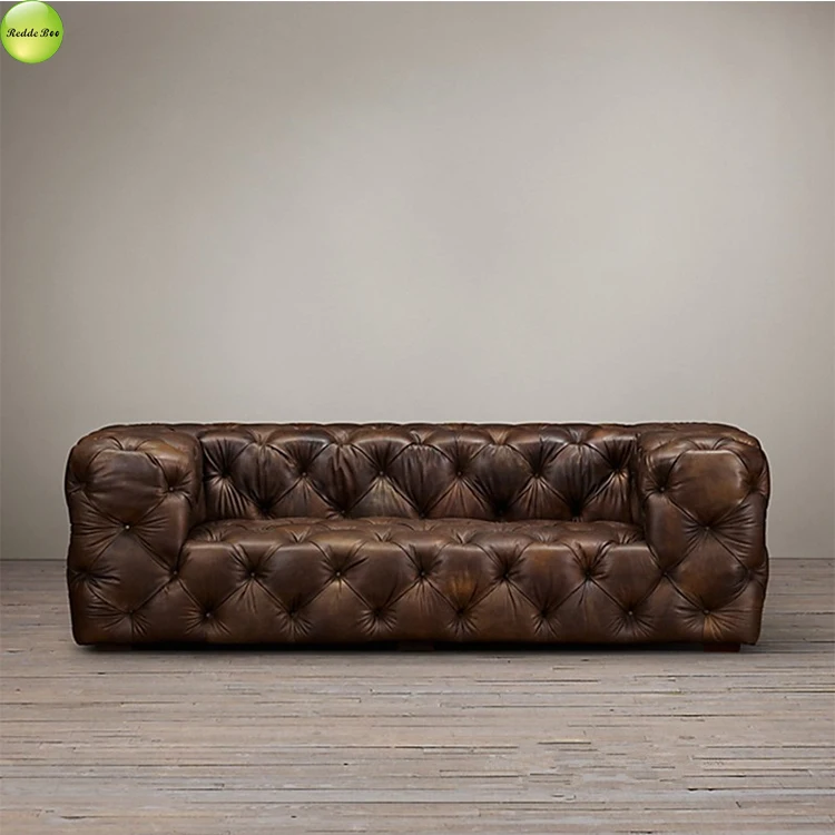 Factory wholesale full synthetic leather classic style three seat chesterfield sofa buy living room sofa