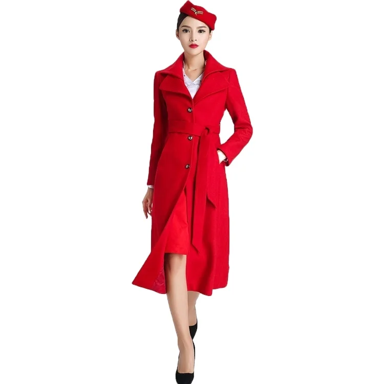 Flight Attendant Uniform Fashion Red Blazer Skirt Airline Stewardess Uniform Womans Women OEM Service Support Polyester / Cotton