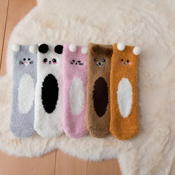 Coral fleece autumn and winter warm socks cartoon floor socks ladies