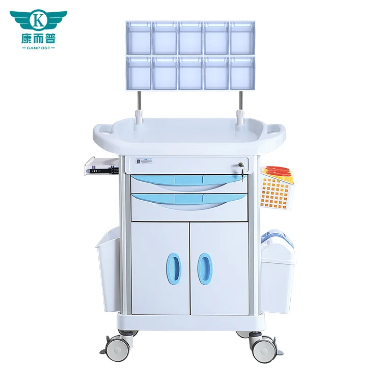 Hospital Furniture Medical Equipment  Moving Silence ABS Emergency Double Row  Anesthesia  Cart With 4 Mute Castor
