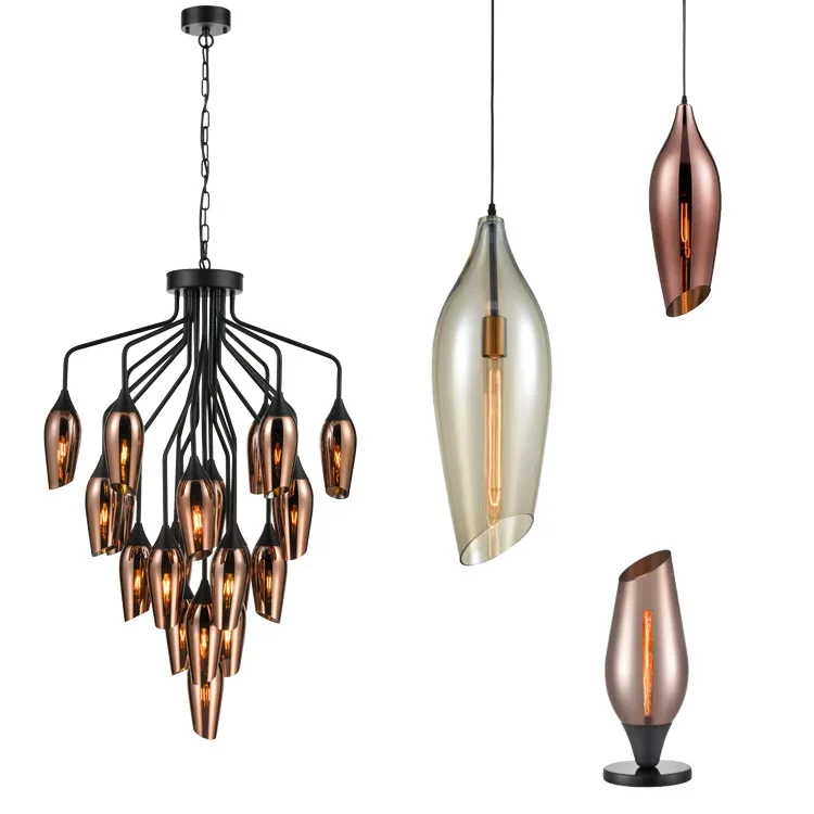 Living Room Lighting China Lustre modernes stair large modern Single Cafe chandelier ceiling glass pendant lights for kitchen