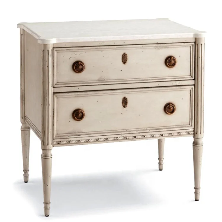 Custom French antiqued solid wood storage bed side table nightstands bedroom furniture