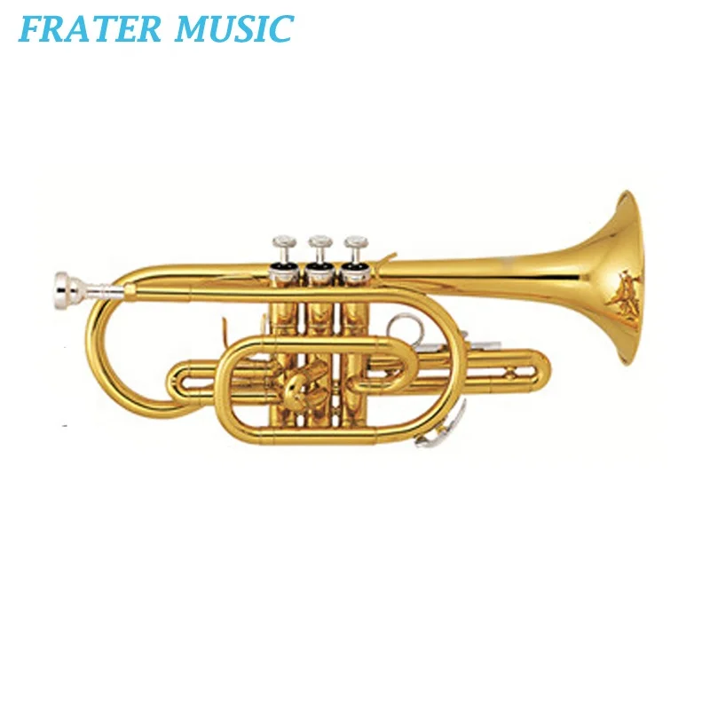 High quality Gold lacquer yellow brass body Bb tone piston Cornet (JCR-310)