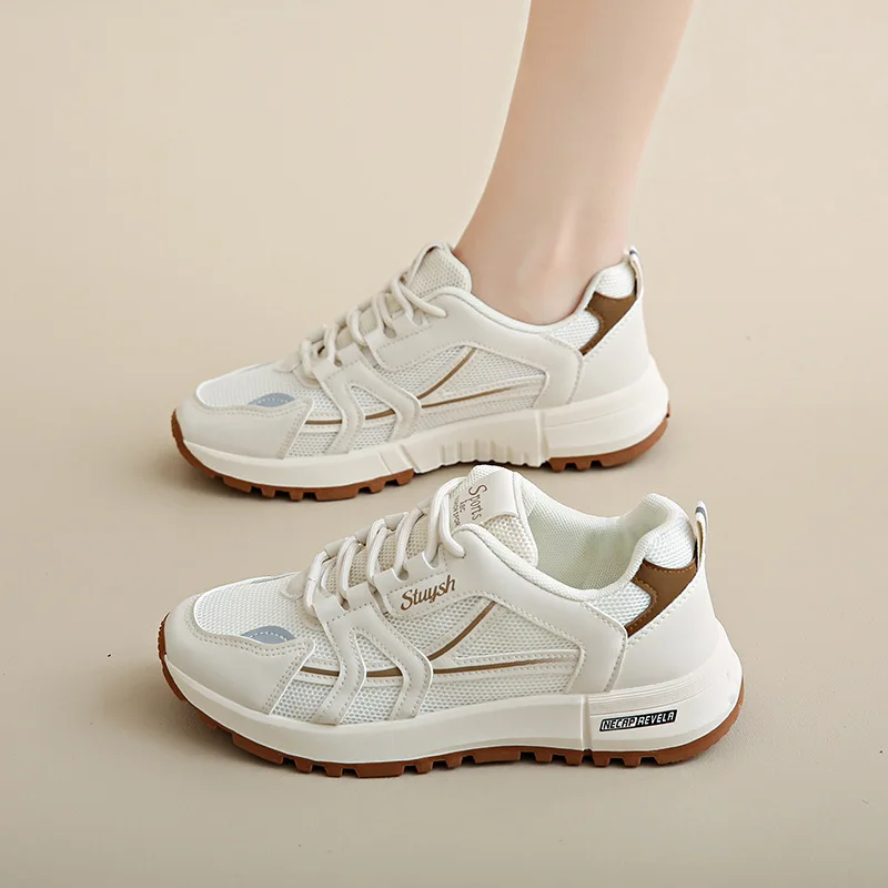 Hot Selling Factory Ladies Breathable Casual White Shoes Outdoor Fashion Thick Out Sole White Sneaker for Ladies