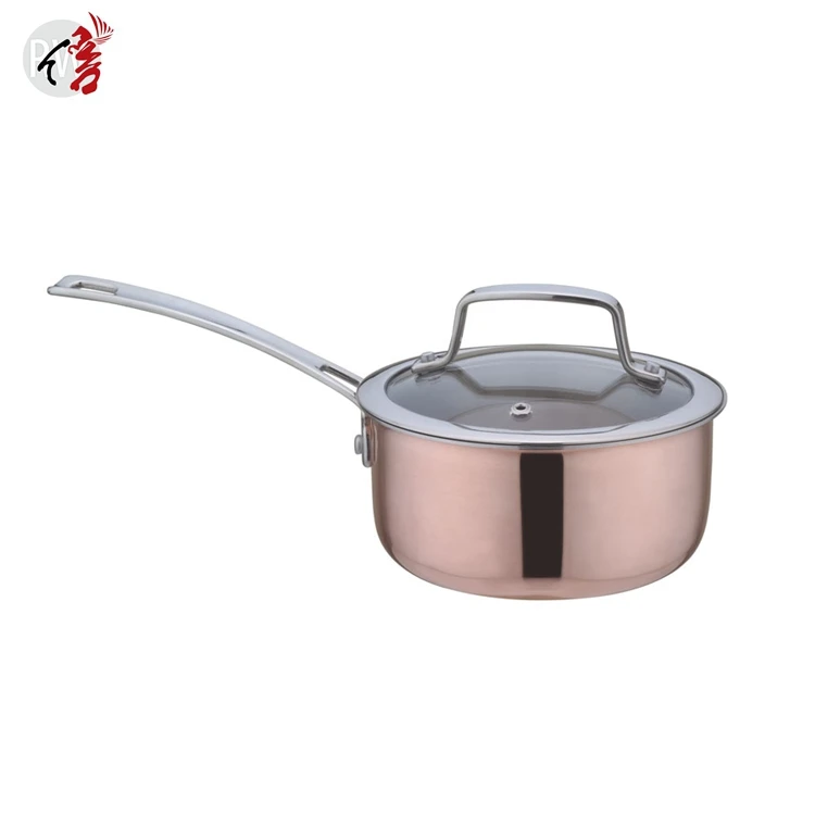 7 pieces hot sale tri-ply copper cookware cooking pot kitchenware casserole set with glass lid