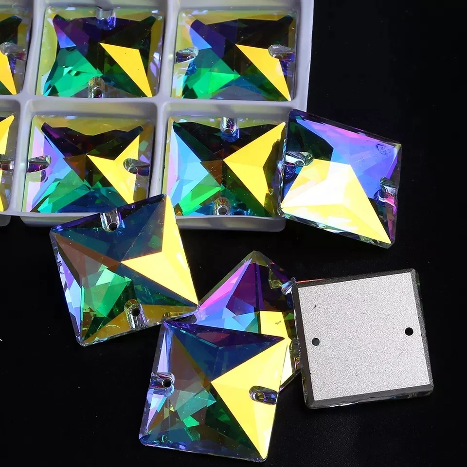Highest Quality Square Shaped AB Crystal Glass Large Sew On Rhinestones For Clothes